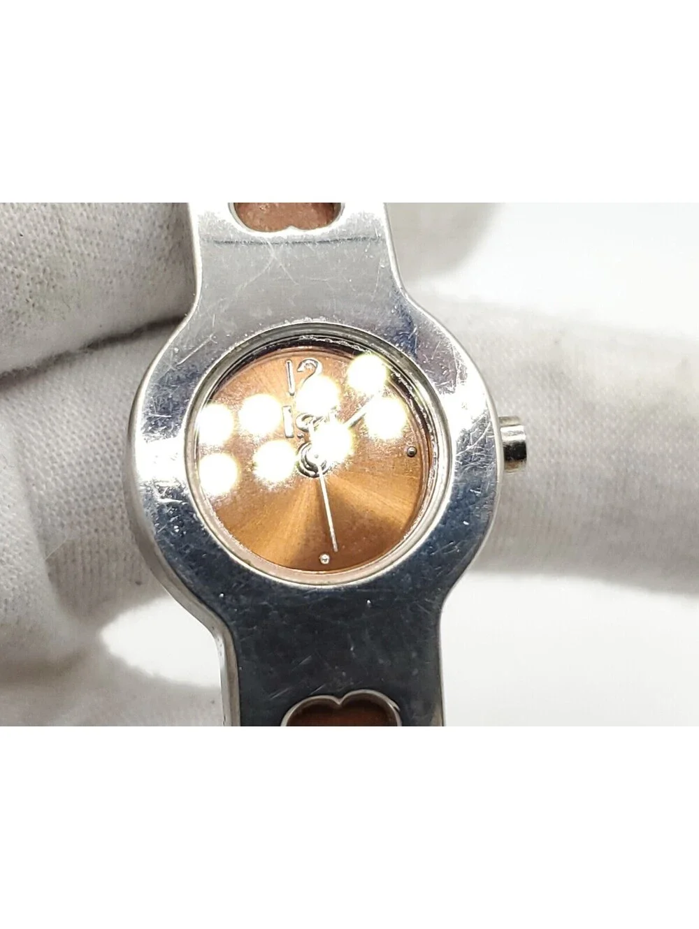 Lei Heart Band Quartz Womens Watch New Battery Silver Tone/Brown 20mm